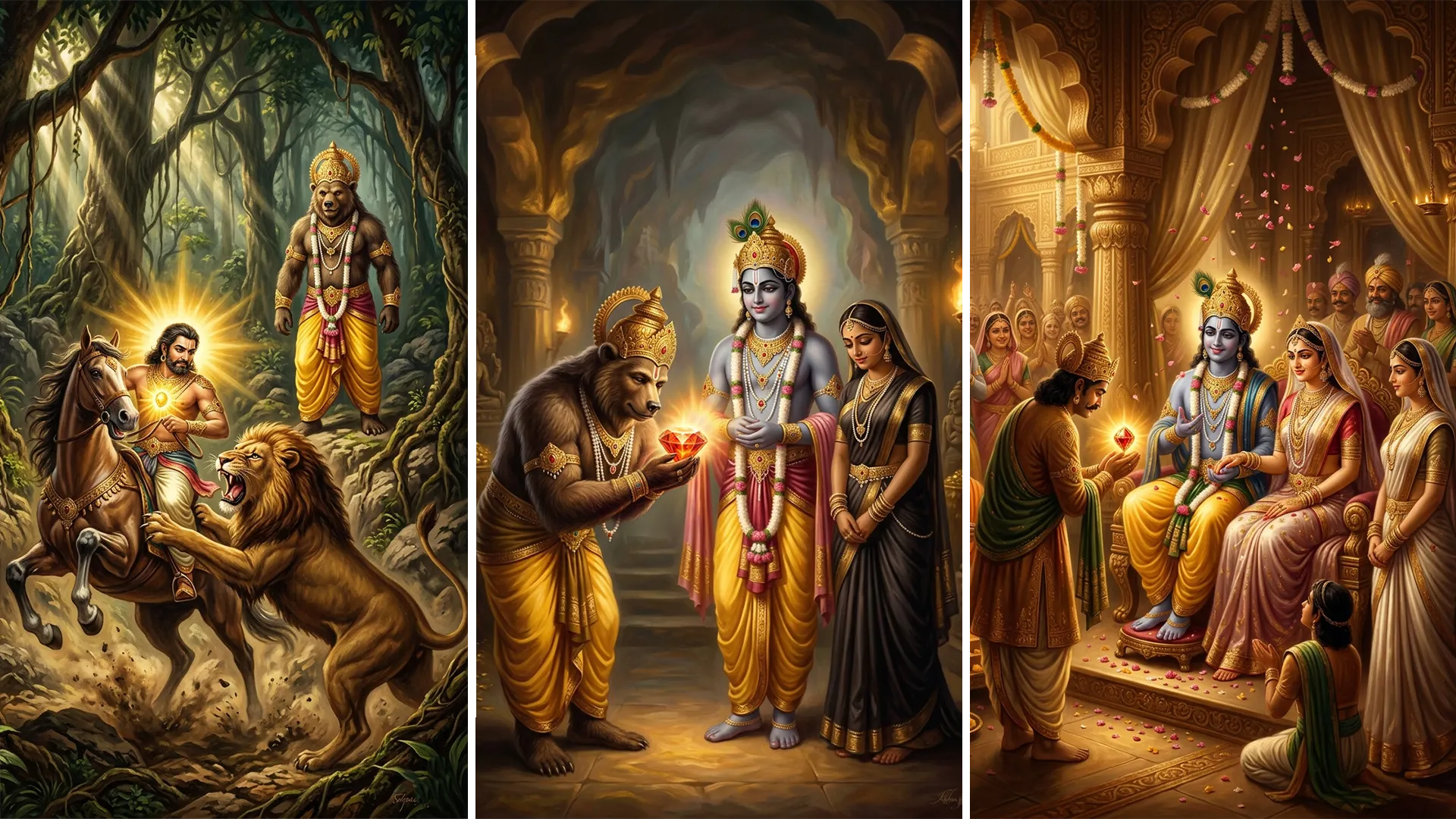 112- श्रीकृष्ण पर स्यमन्तकमणि चोरी का कलंक, जाम्बवान् से युद्ध तथा जाम्बवती, सत्यभामा और कालिन्दी से विवाह