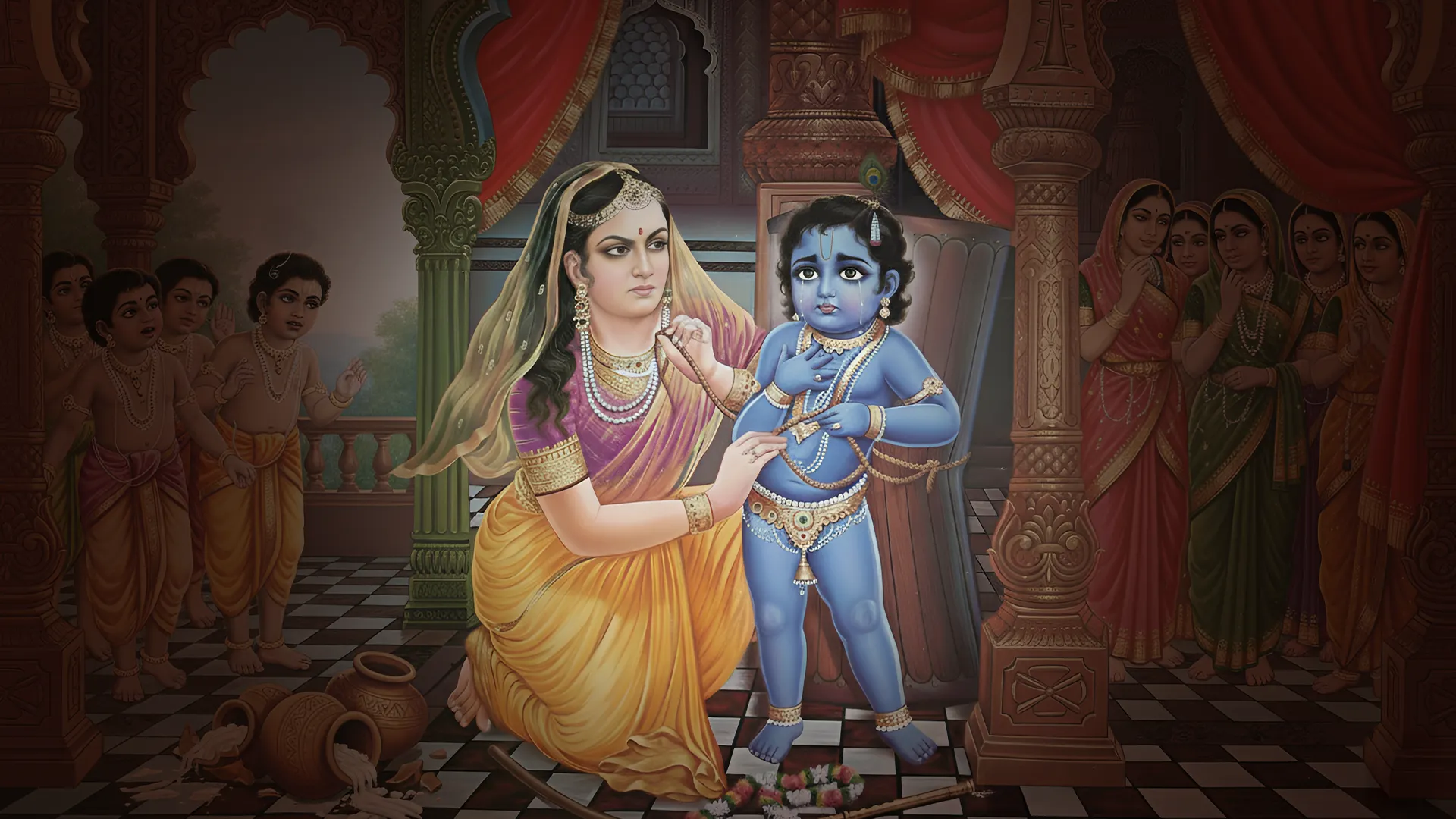 86- श्रीकृष्ण की बाल लीलाएँ: माटी-भक्षण, ऊखल बंधन और नन्द–यशोदा का पूर्वजन्म रहस्य