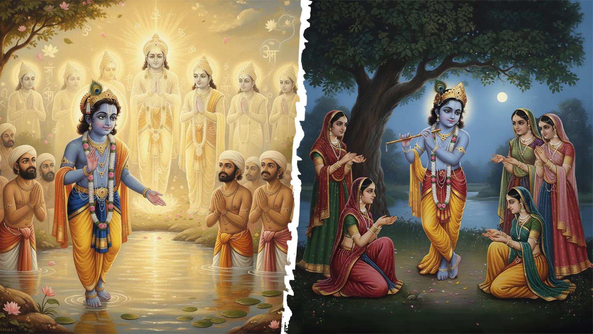 97- श्रीकृष्ण लाए नन्दबाबा को वरुणलोक से वापस, गोपों को दिखाया दिव्य धाम और वंशी-नाद से किया महारास का आह्वान